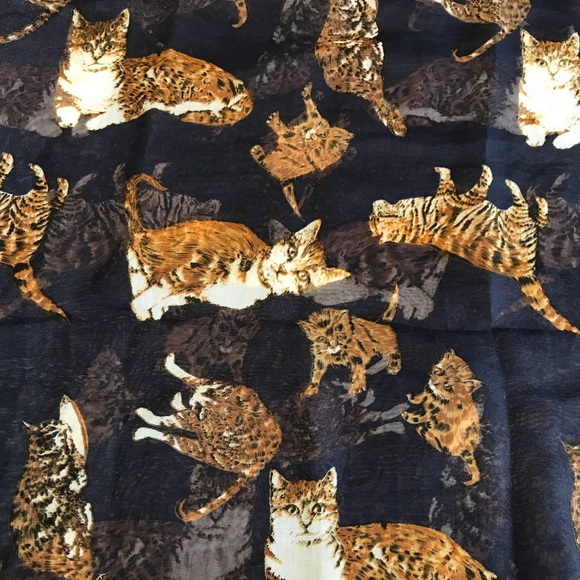 Whimsical Cat Print Large Rectangular Scarf VTG - Picture 6 of 7